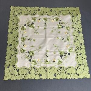Unbranded Tablecloth Unisex 34in Green Floral Embroidered Cut-Out Lace Square